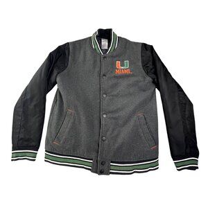 Miami Hurricanes Varsity Jacket Womens Large Gen2 Gray Black Quilted Snap Button